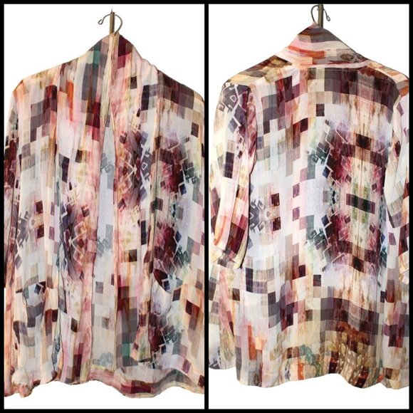 APNY Burgundy Abstract Long women's Cardigan multicolor open frontKimono Size L? - Picture 7 of 16